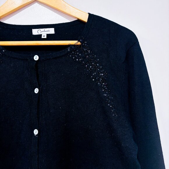 CARDUCCI Black Beaded Button-Front Cardigan | Classic Knit Top | Medium * - Picture 3 of 8